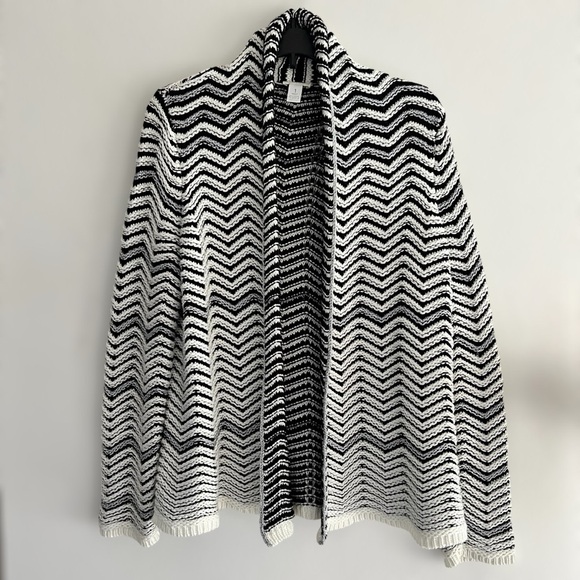 Chicos Geometric Metallic Open Front Knit Cardigan Size Medium - Picture 1 of 7